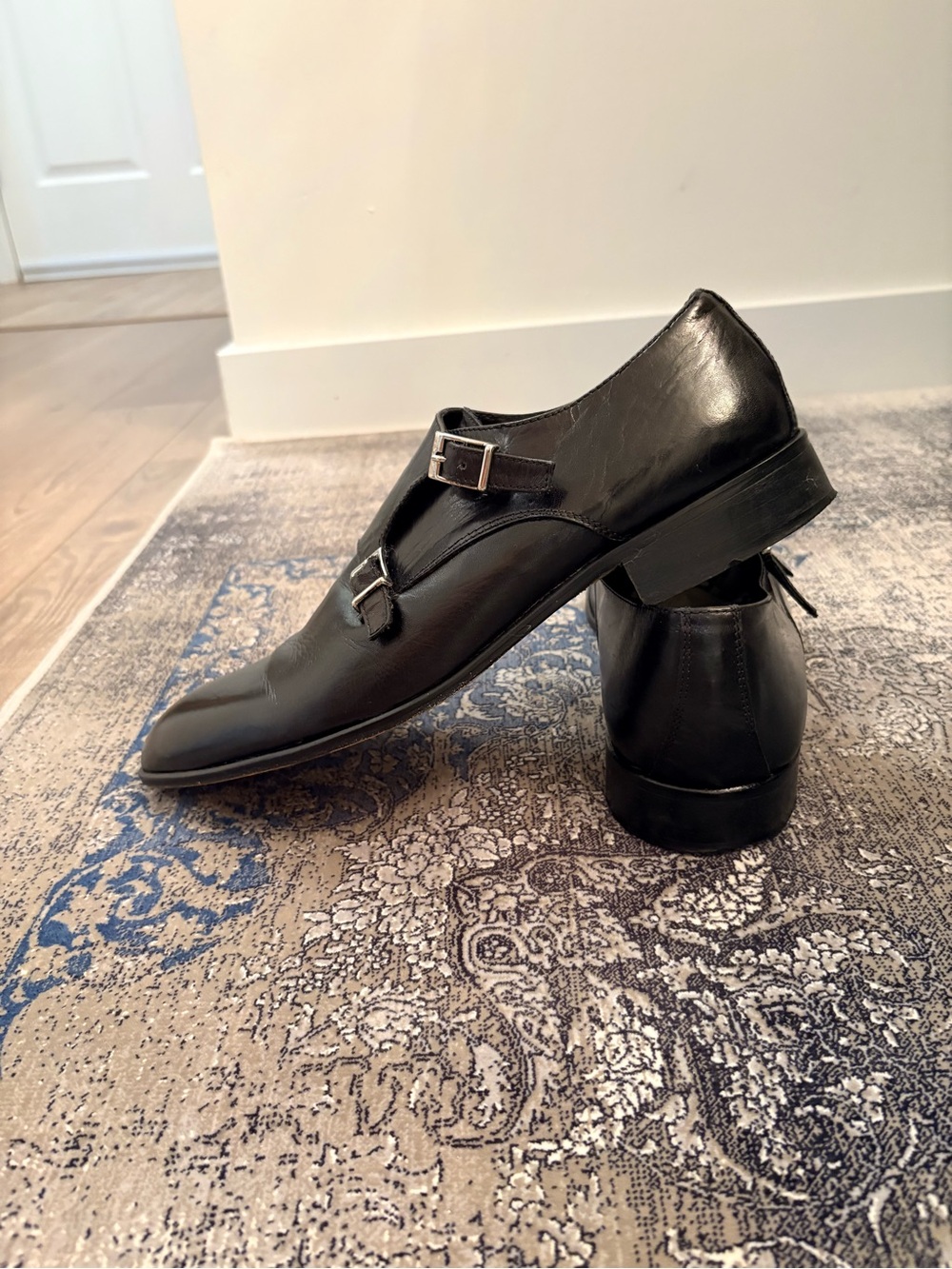 Men's Italian Black Double Strap Dress Shoes, size 42